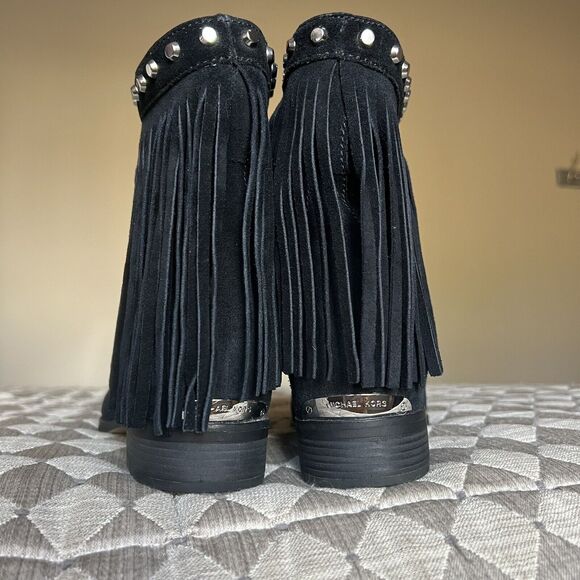 Michael Kors Silver Studded Black Suede Boots Fringe Western Cowgirl Women 8.5 - Picture 7 of 16
